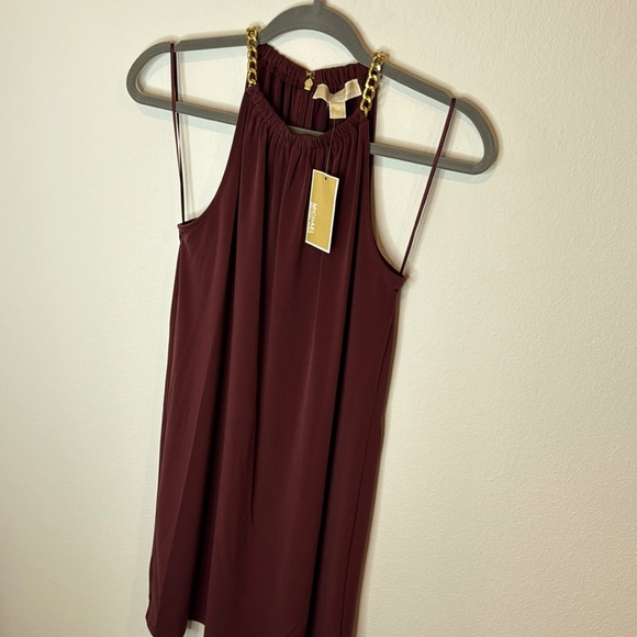 💜🤩 Michale Kors Merlot Halter Dress W/ Gold Chain Straps 💜🤩 - Picture 3 of 12